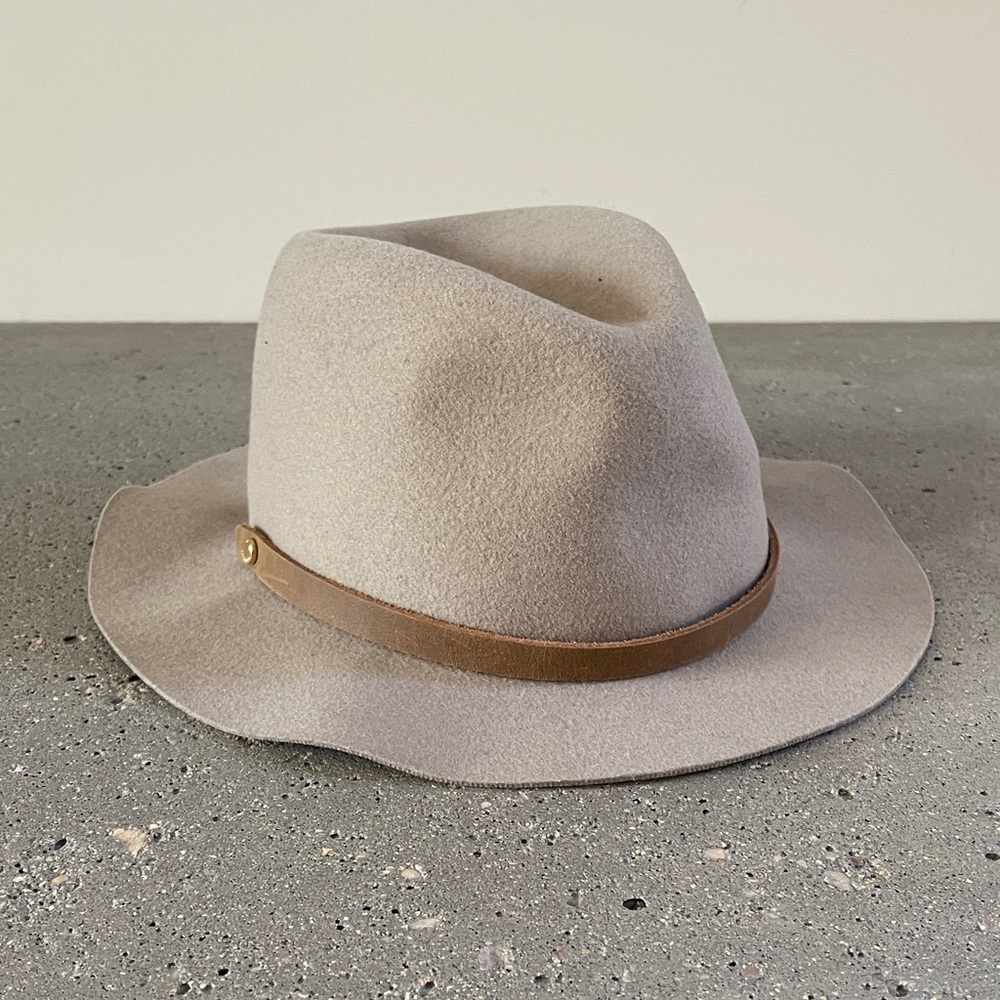 rag & bone PACKABLE Griege Fedora with Brown leather Band